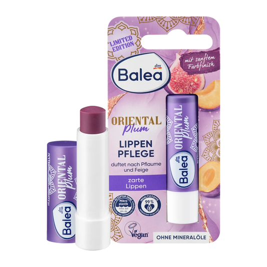 Balea Oriental Plum Lippenpflege Limited Edition – paarse lippenbalsem met geur van pruim en vijg in kleurrijke oosterse verpakking