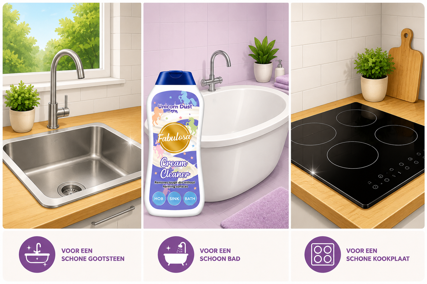 Fabulosa Cream Cleaner Unicorn Dust Crèmereiniger 500ml – 10 Stuks – Voor Gootsteen, Bad en Kookplaat Londynshop